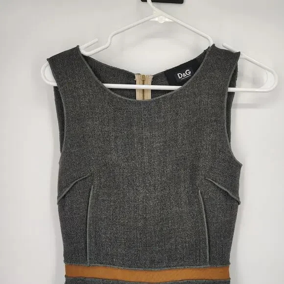 D&G Dolce & Gabbana Wool Silk Sheath Exposed Ruffled Zipper Dress Charcoal IT 38 - Picture 10 of 16